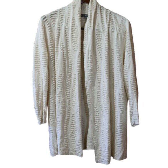 Anne Klein Cream Textured Cardigan Sweater Silk & Linen Blend Large - Picture 1 of 12
